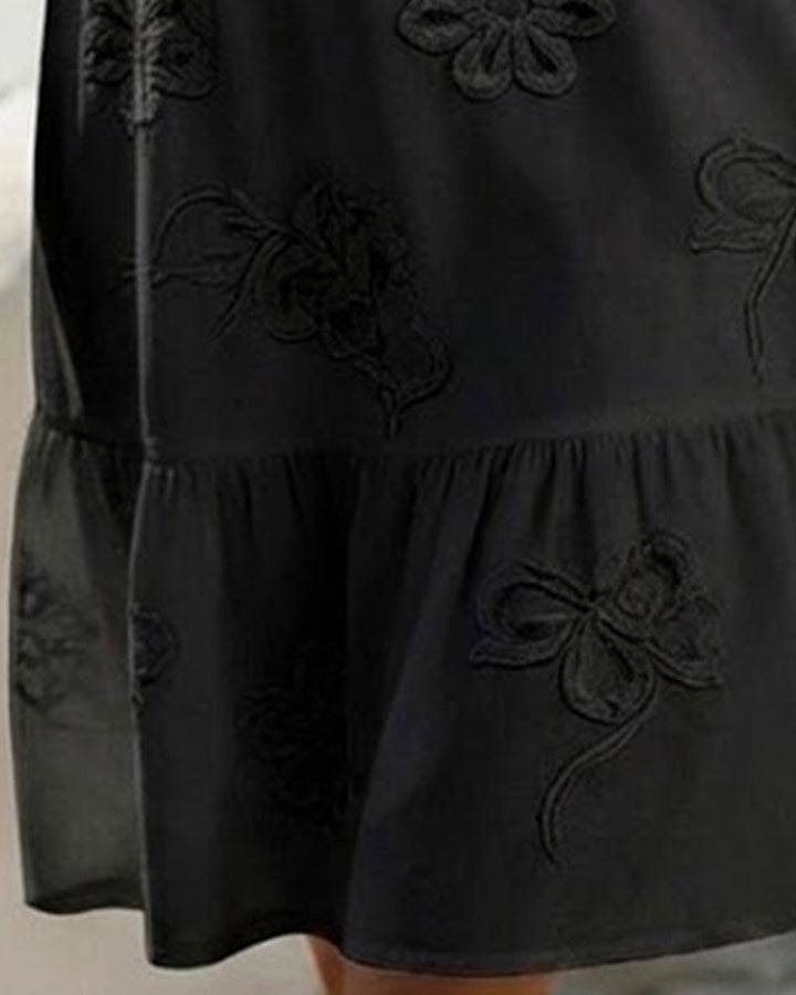 MARGOT™ – Short Puff Sleeve Floral Print Midi Dress