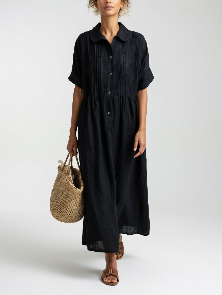 ELARA™ – Linen Blend Shirt Dress