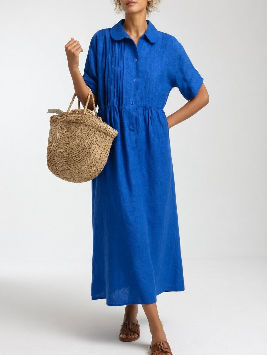 ELARA™ – Linen Blend Shirt Dress