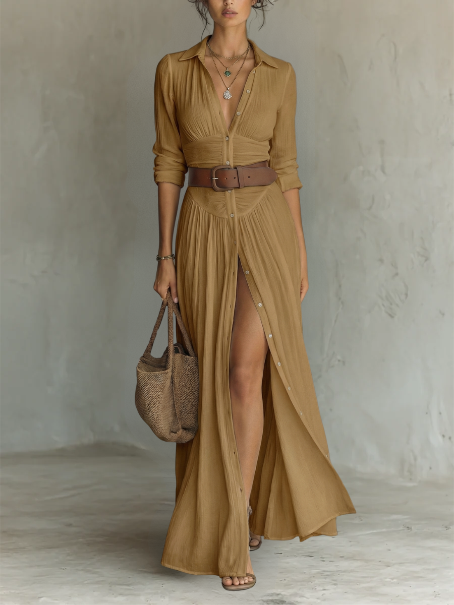 Vivienne™ | Elegant Linen Maxi Dress
