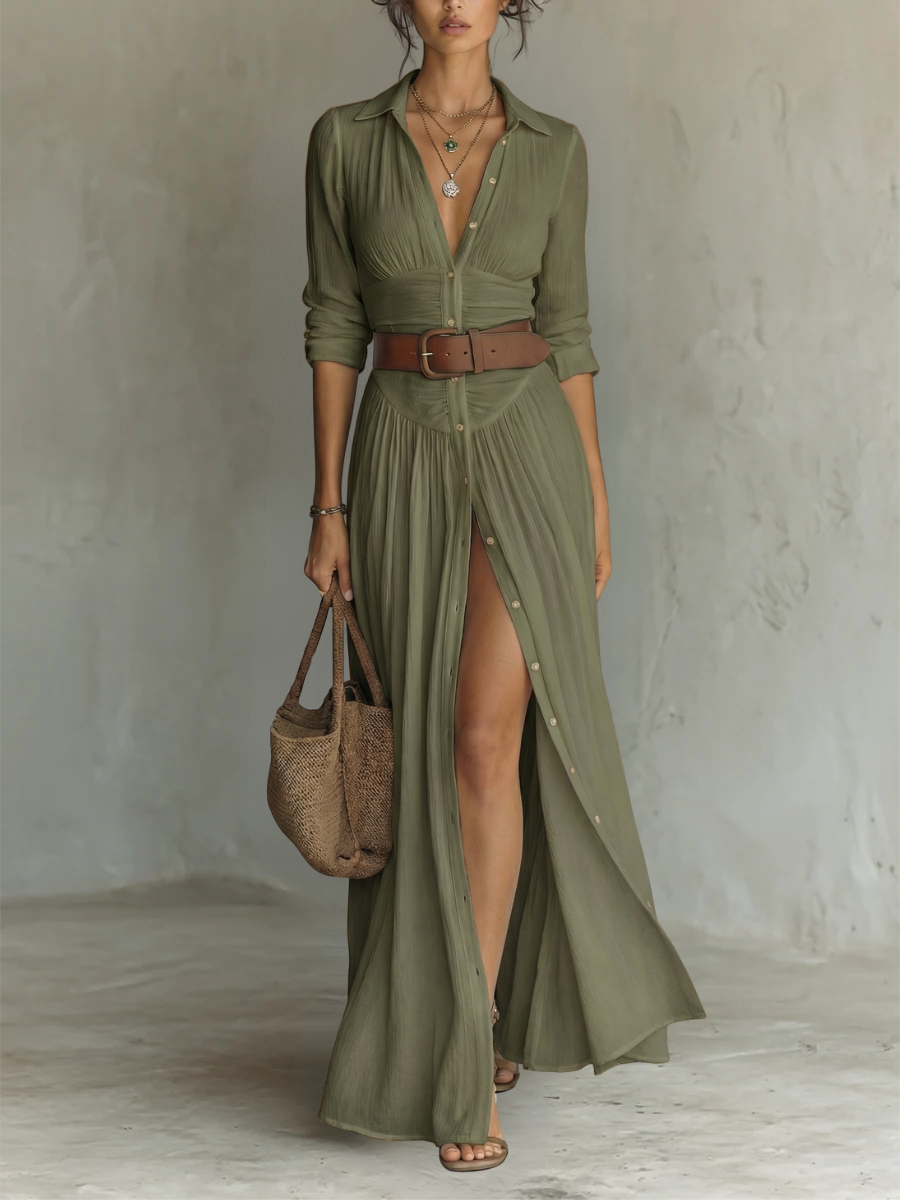 Vivienne™ | Elegant Linen Maxi Dress