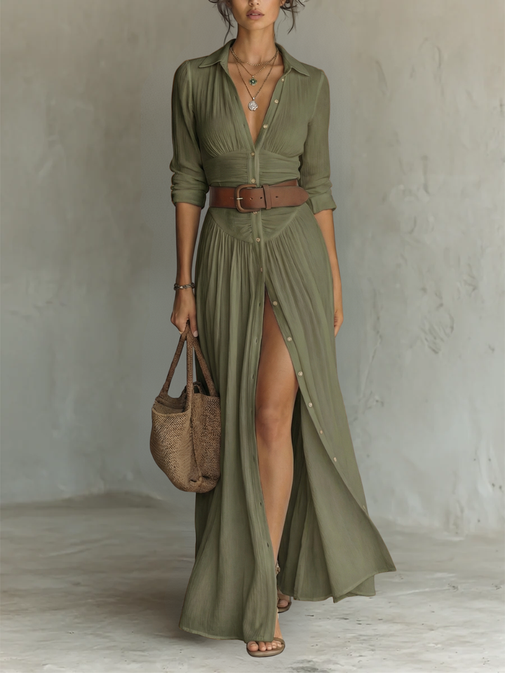 Vivienne™ | Elegant Linen Maxi Dress