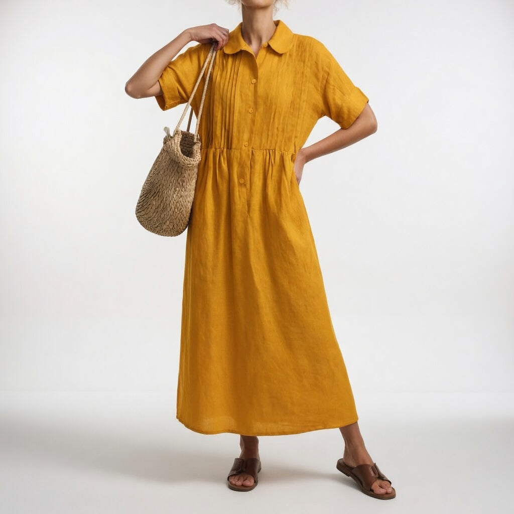 ELARA™ – Linen Blend Shirt Dress
