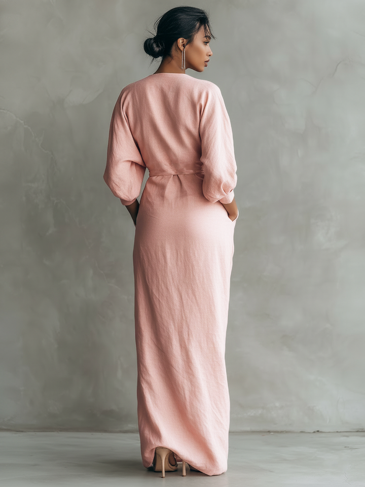 MARGOT™ – Draped Wrap Linen Maxi Dress