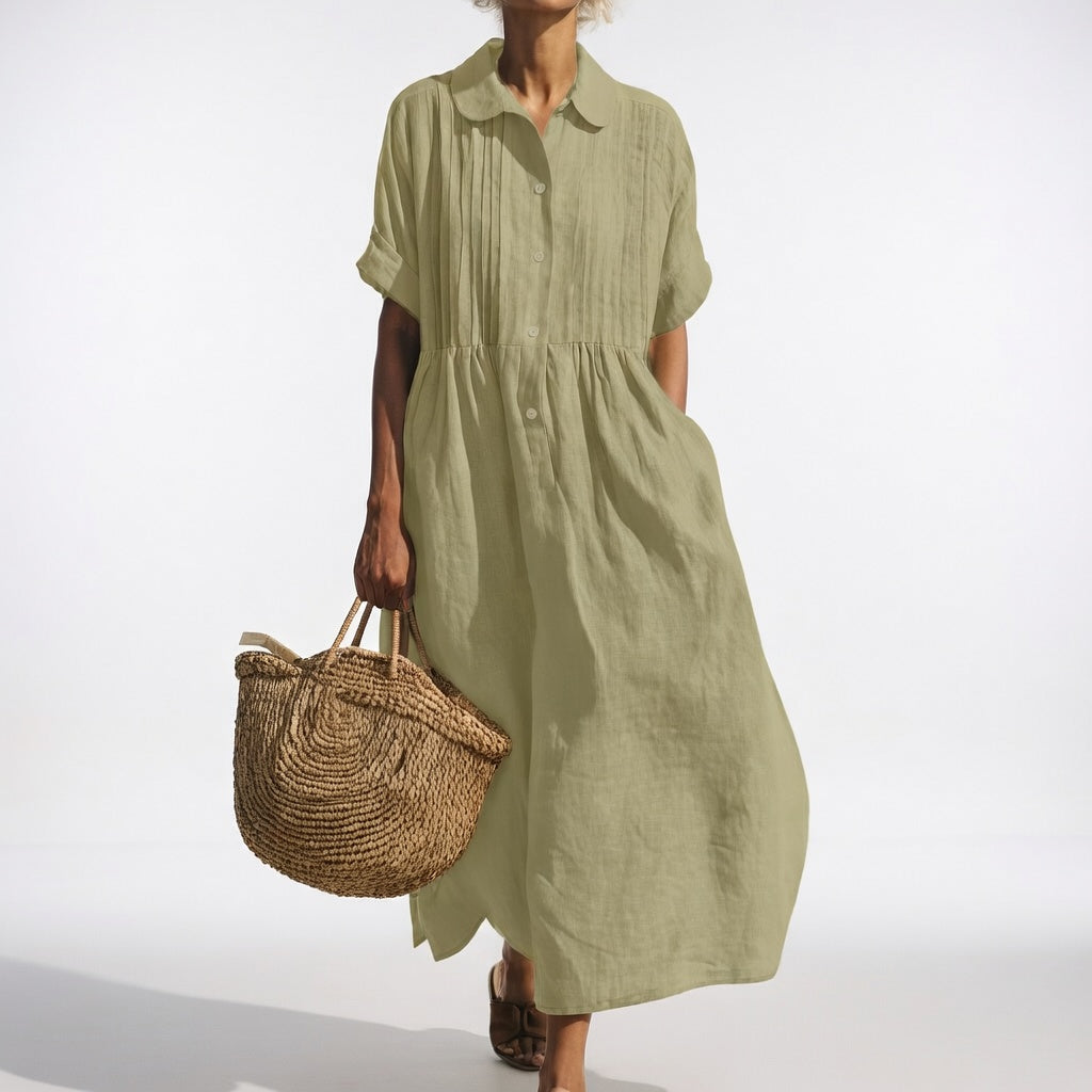 ELARA™ – Linen Blend Shirt Dress