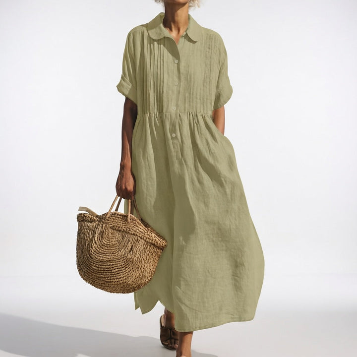 ELARA™ – Linen Blend Shirt Dress