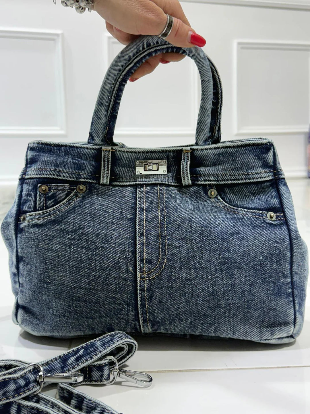 AUDREY™ – Denim Top Handle Bag