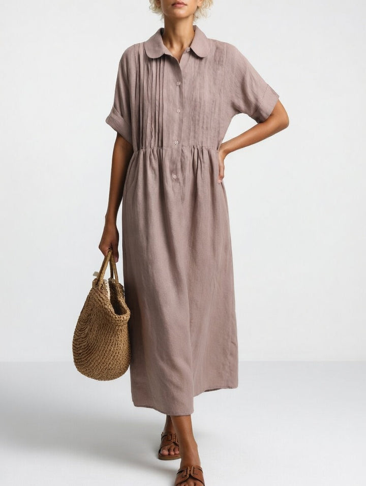 ELARA™ – Linen Blend Shirt Dress