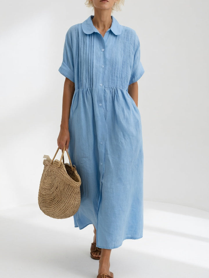 ELARA™ – Linen Blend Shirt Dress