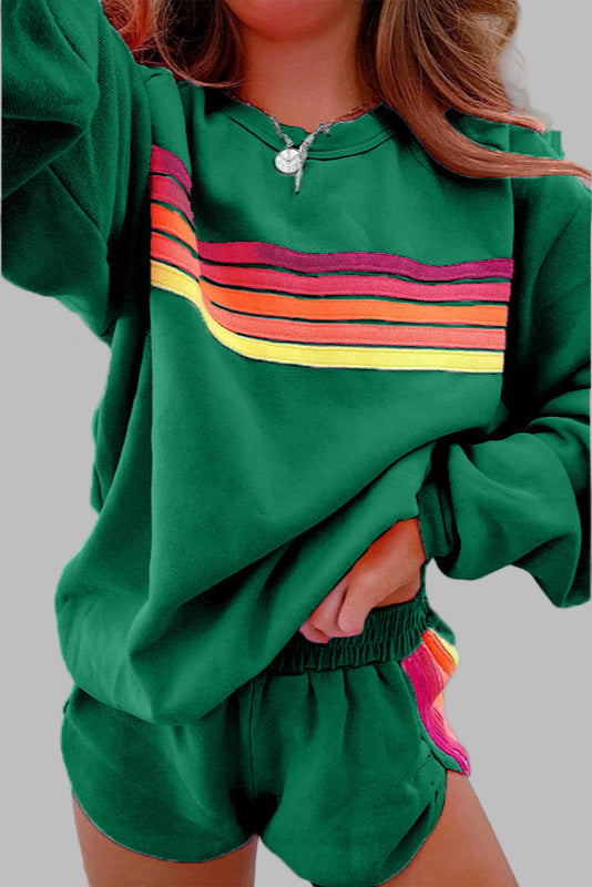 JOVIE™ - Comfy Striped Crew Neck Top and Shorts Pyjama Set
