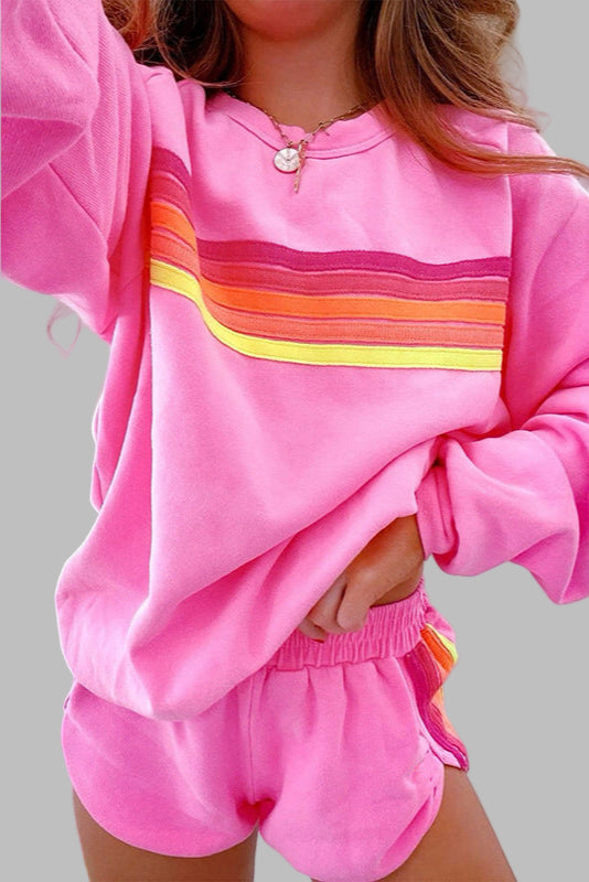 JOVIE™ - Comfy Striped Crew Neck Top and Shorts Pyjama Set