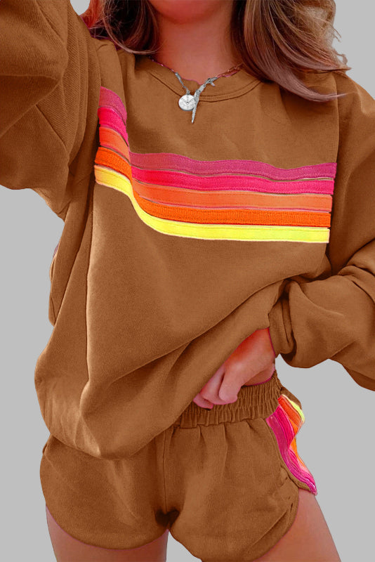 JOVIE™ - Comfy Striped Crew Neck Top and Shorts Pyjama Set