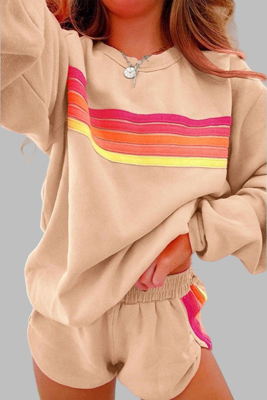 JOVIE™ - Comfy Striped Crew Neck Top and Shorts Pyjama Set