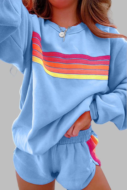 JOVIE™ - Comfy Striped Crew Neck Top and Shorts Pyjama Set