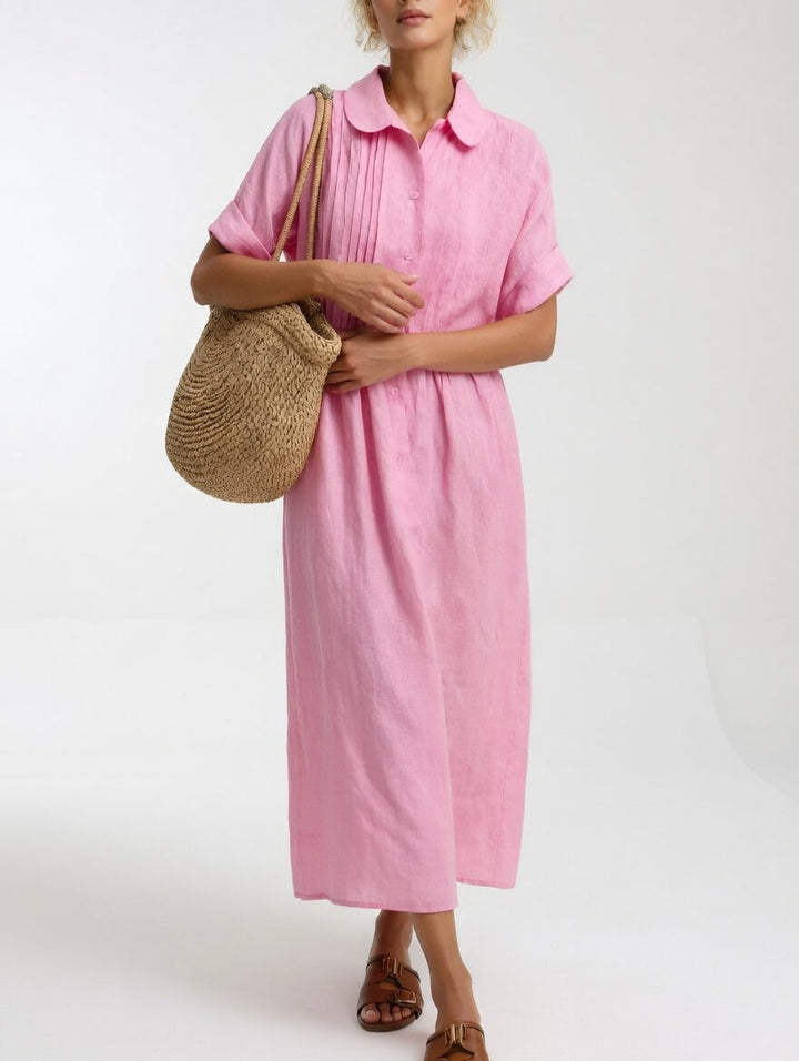 ELARA™ – Linen Blend Shirt Dress
