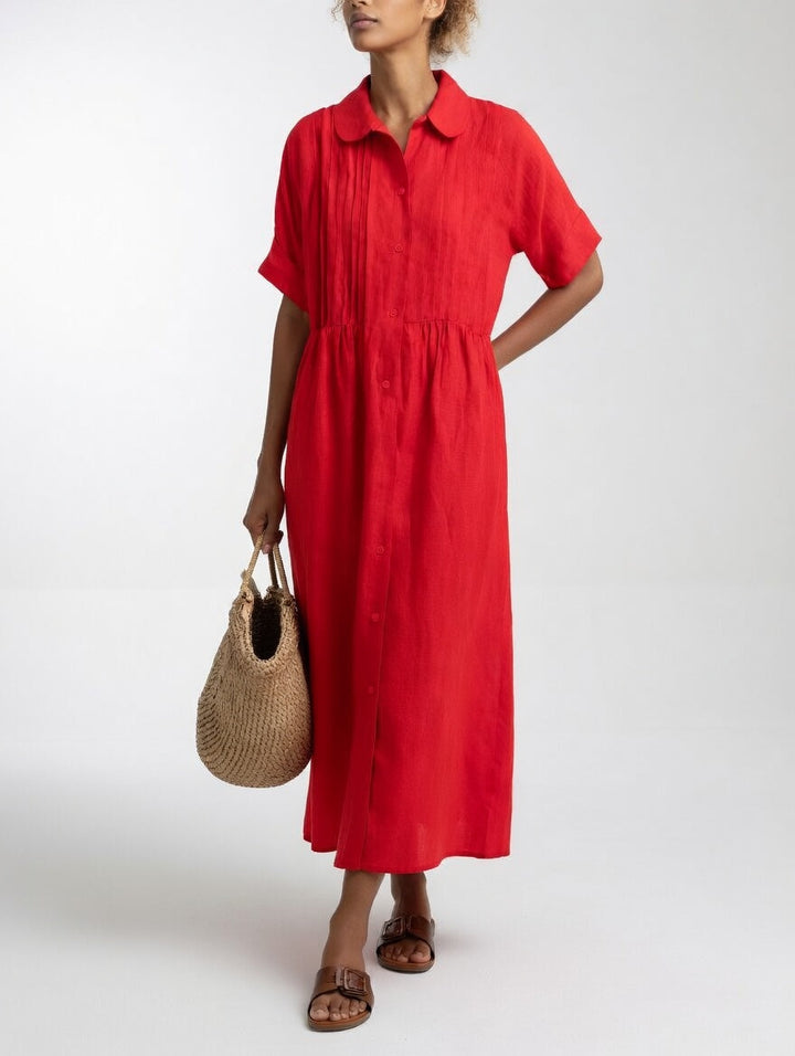 ELARA™ – Linen Blend Shirt Dress