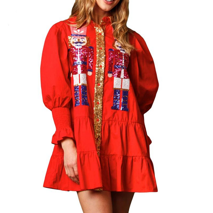 SHEENA™ - Sequin Skirt Holiday Sweatshirt Mini Dress