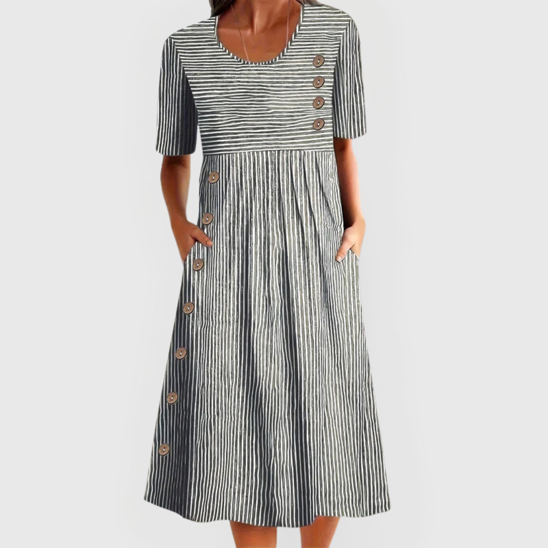BEATRICE™ – Breathable Pinstripe Midi Dress