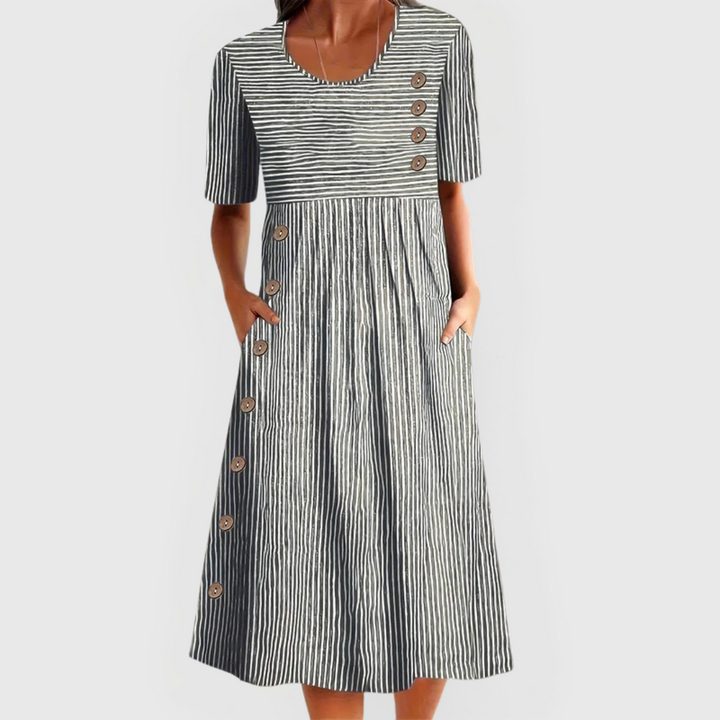 BEATRICE™ – Breathable Pinstripe Midi Dress