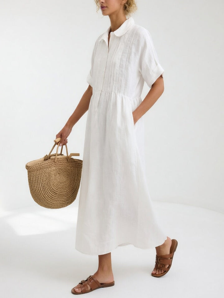 ELARA™ – Linen Blend Shirt Dress