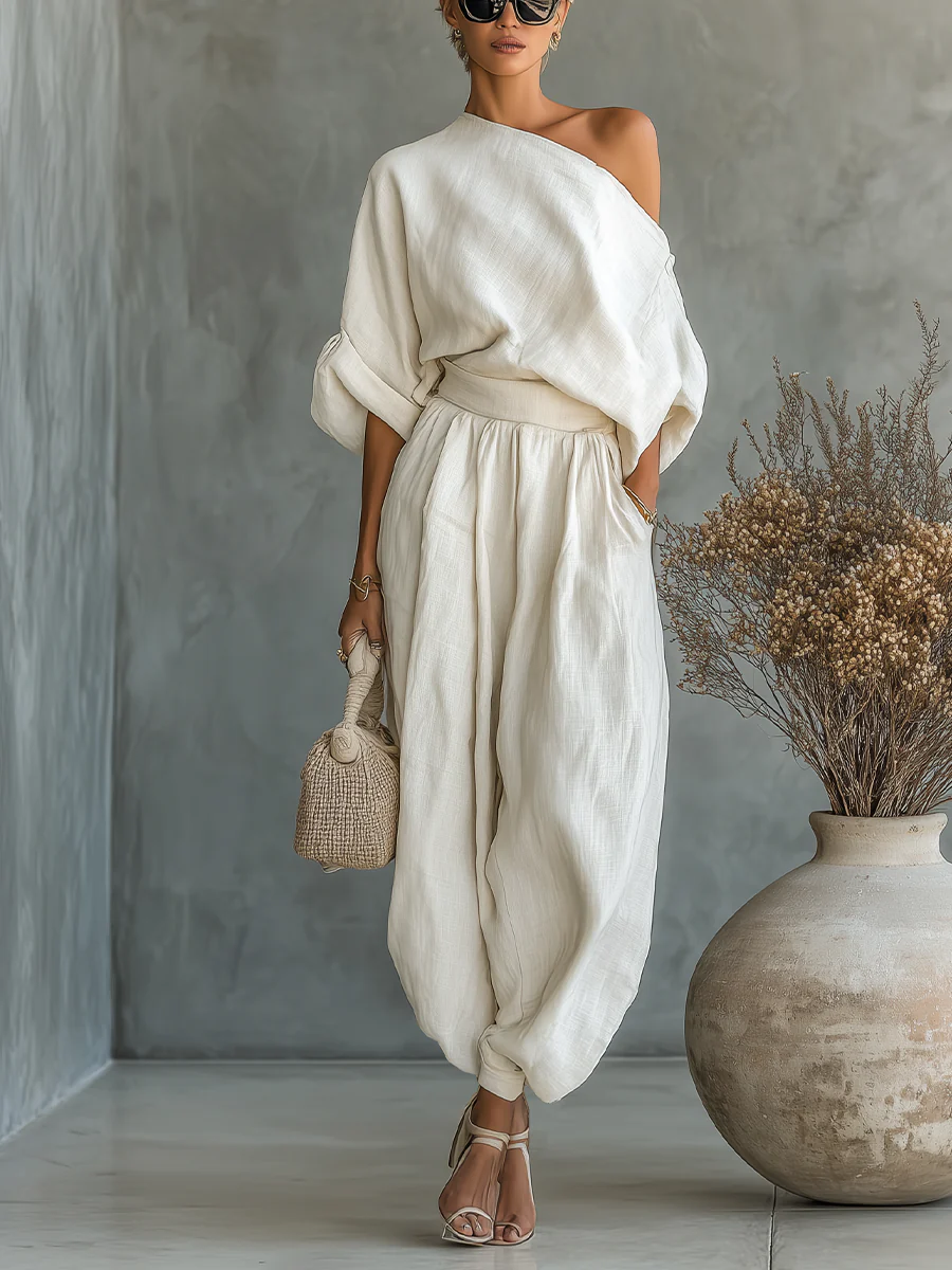 Sophie Off-Shoulder Top and Tapered Trousers Set