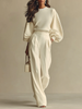 Sophie Ribbed Crew Neck Top and High-waisted Wide-leg Trousers Suit