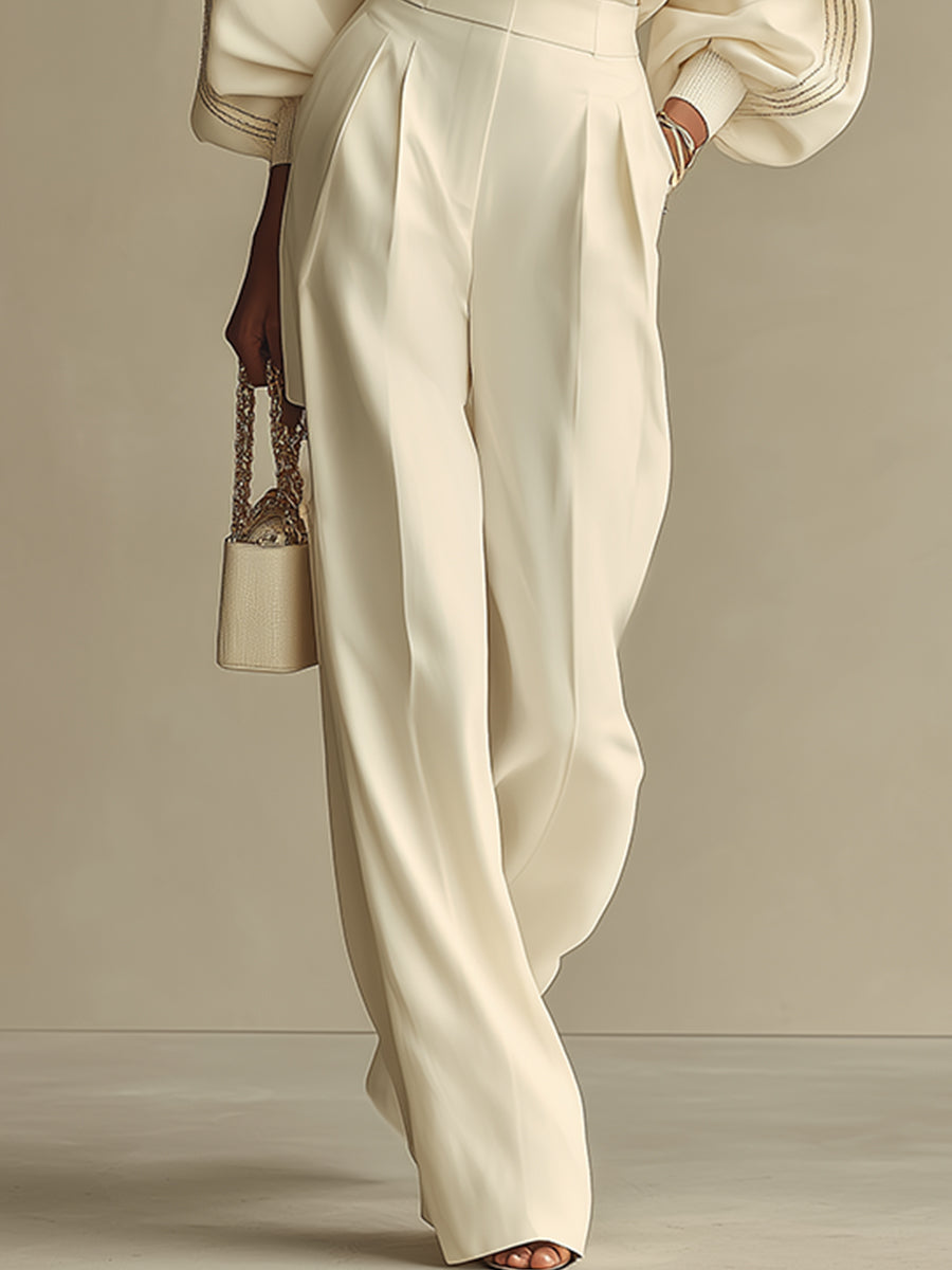 Sophie Ribbed Crew Neck Top and High-waisted Wide-leg Trousers Suit