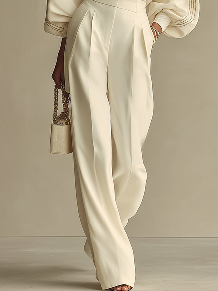 Sophie Ribbed Crew Neck Top and High-waisted Wide-leg Trousers Suit
