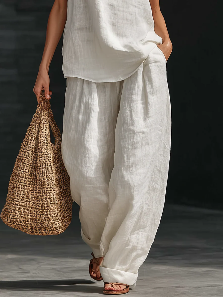 Lila V-neck Sleeveless Top and Wide-leg Trousers Set