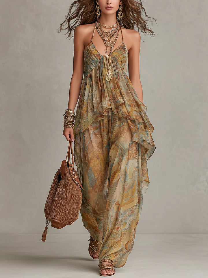 Sienna Chiffon Ruffled Camisole and Wide-leg Trousers Set