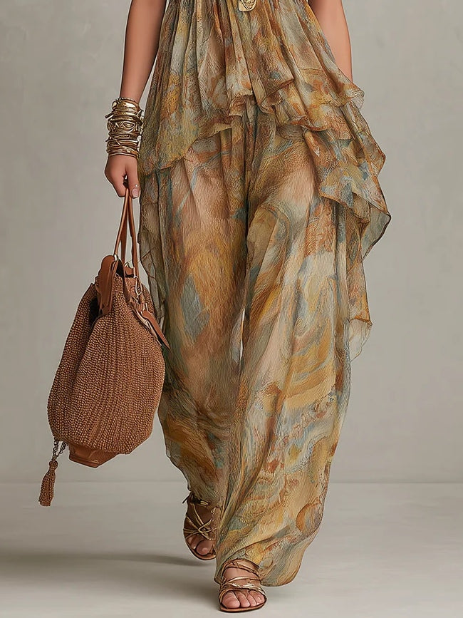 Sienna Chiffon Ruffled Camisole and Wide-leg Trousers Set