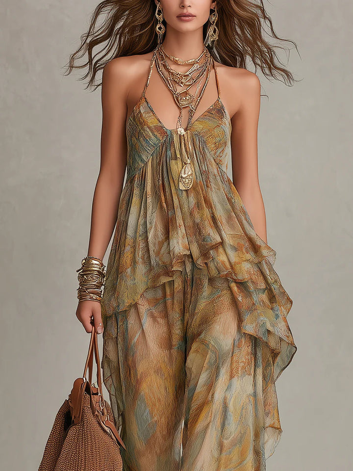 Sienna Chiffon Ruffled Camisole and Wide-leg Trousers Set