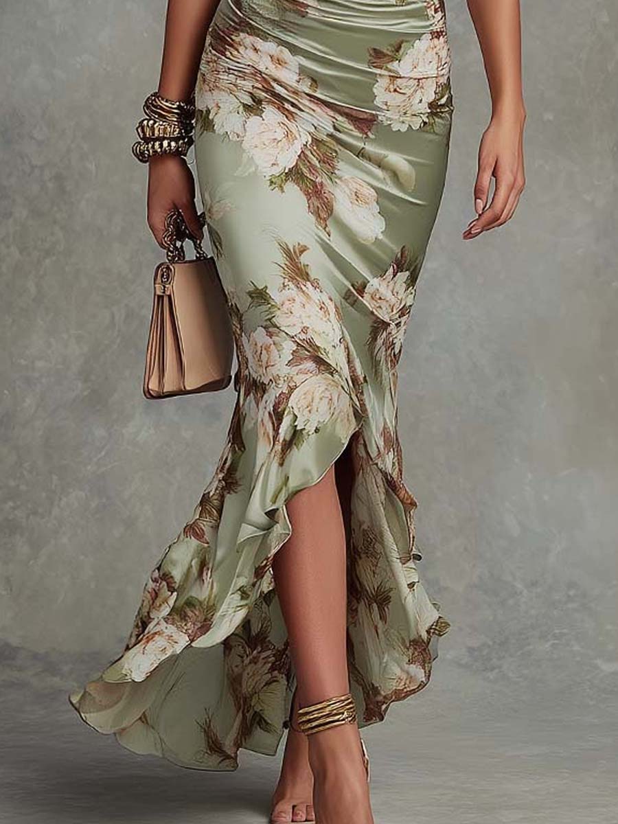 ROSALIE™ – Floral Ruched Satin Maxi Dress