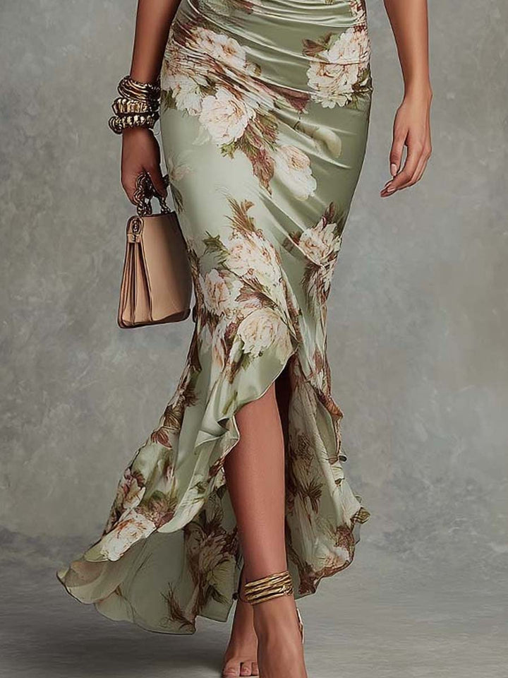 ROSALIE™ – Floral Ruched Satin Maxi Dress