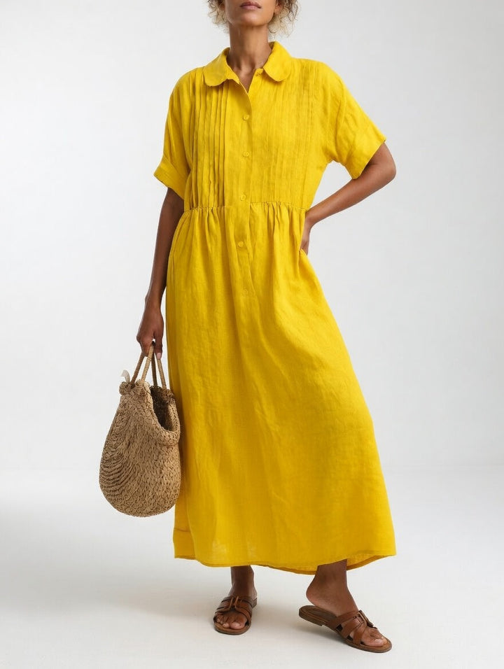 ELARA™ – Linen Blend Shirt Dress