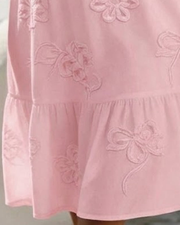 MARGOT™ – Short Puff Sleeve Floral Print Midi Dress