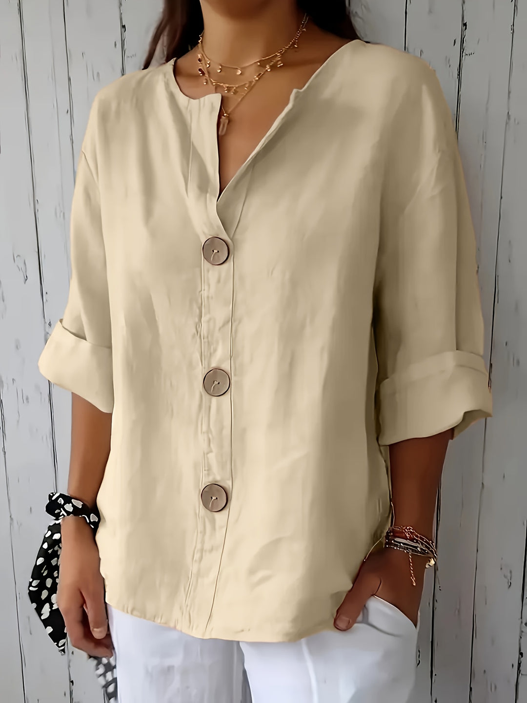 ELOISE™ – Relaxed Linen-Feel Button Blouse