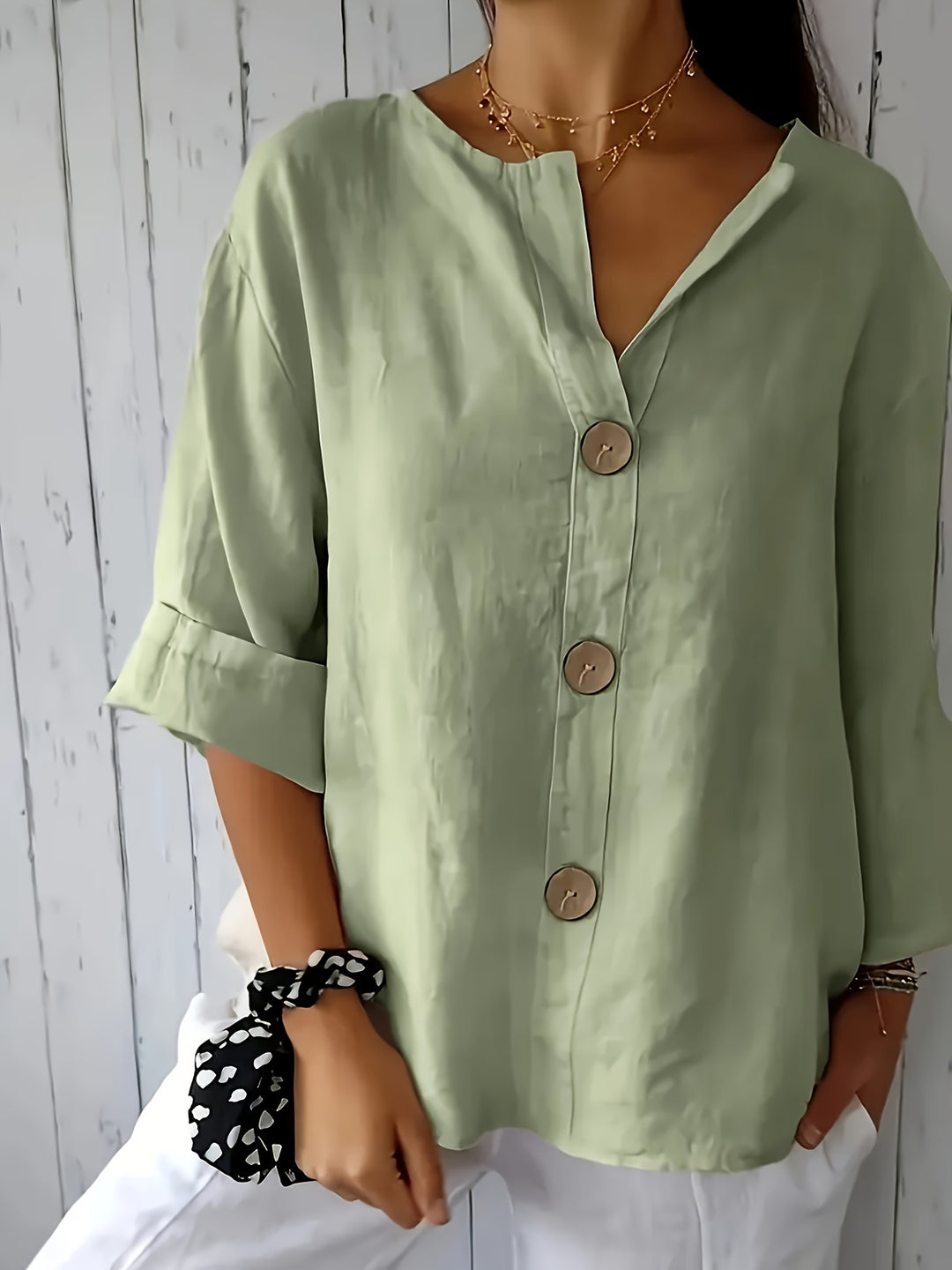 ELOISE™ – Relaxed Linen-Feel Button Blouse