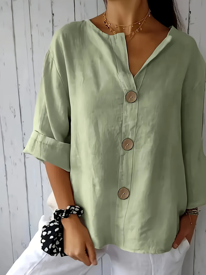ELOISE™ – Relaxed Linen-Feel Button Blouse