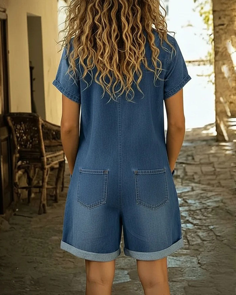 ROXANE™ – Short-Sleeve Denim Jumpsuit