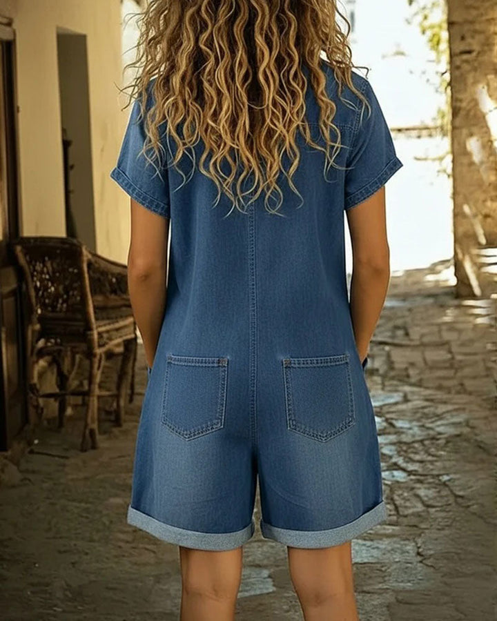 ROXANE™ – Short-Sleeve Denim Jumpsuit