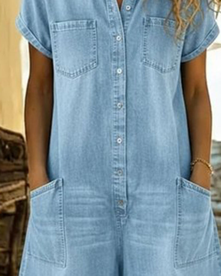 ROXANE™ – Short-Sleeve Denim Jumpsuit