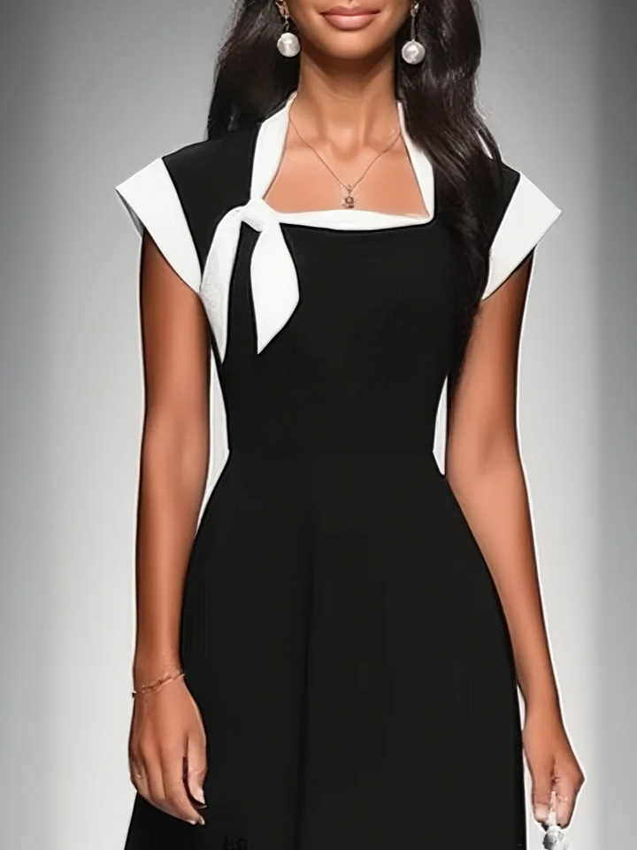CÉLESTE™ - Square Neck Cap Sleeve Midi Dress