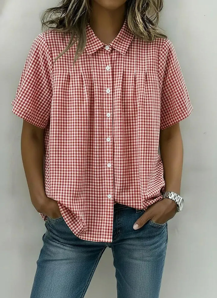 ANNE™ – Classic Gingham Short Sleeve Blouse