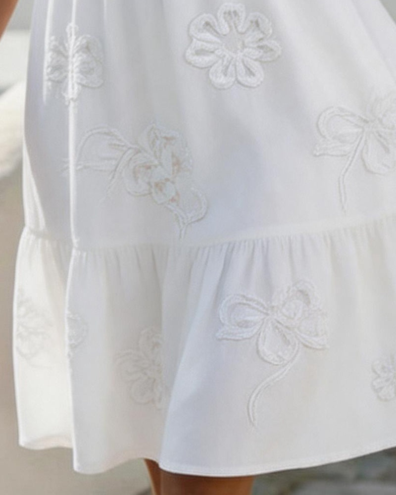 MARGOT™ – Short Puff Sleeve Floral Print Midi Dress