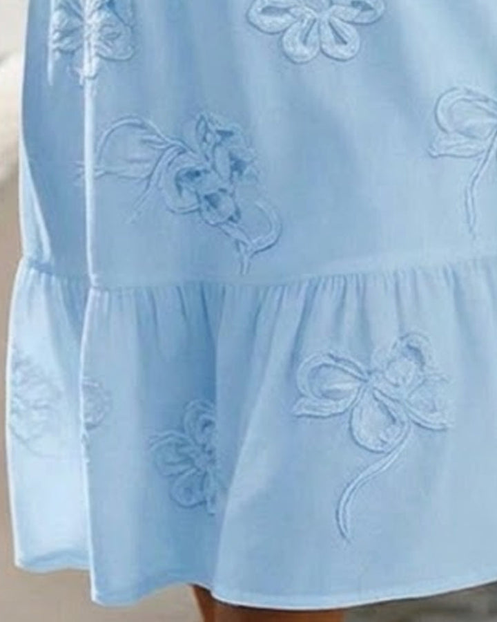 MARGOT™ – Short Puff Sleeve Floral Print Midi Dress