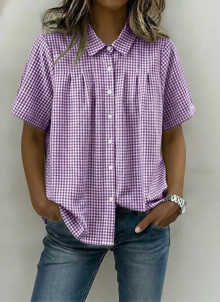 ANNE™ – Classic Gingham Short Sleeve Blouse