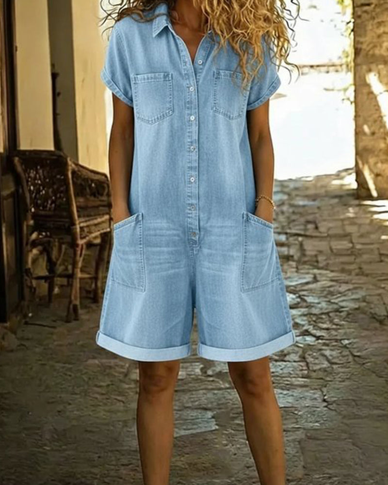 ROXANE™ – Short-Sleeve Denim Jumpsuit