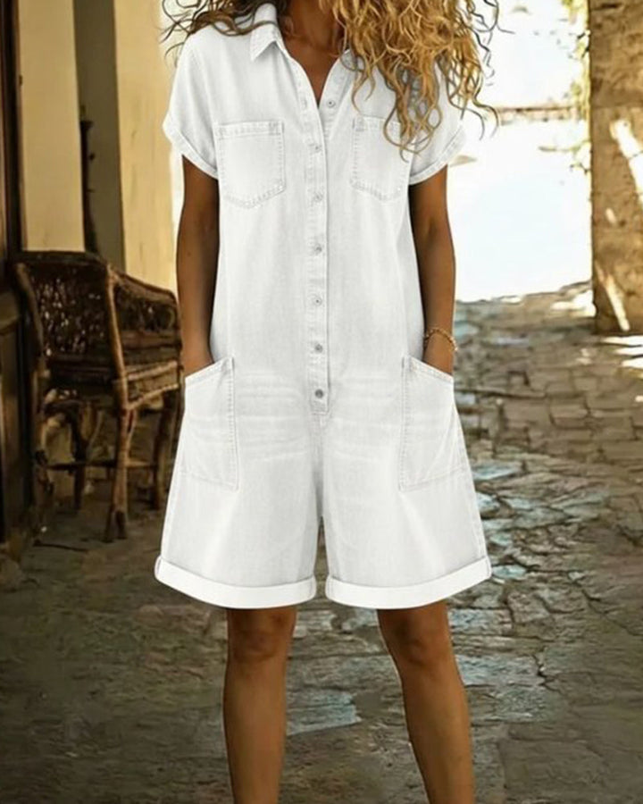 ROXANE™ – Short-Sleeve Denim Jumpsuit