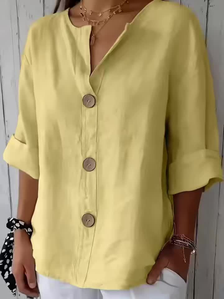 ELOISE™ – Relaxed Linen-Feel Button Blouse